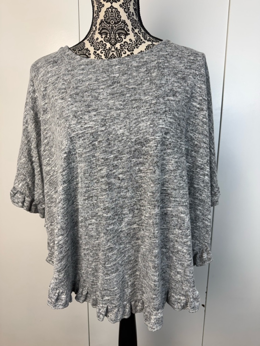C&C California Gray Ruffle Hem Short Sleeve Tunic poncho swim cover up